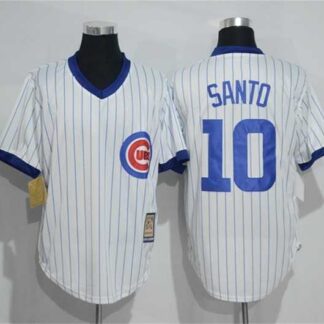Chicago Cubs #10 Ron Santo Mitchell And Ness White Strip Pullover Stitched Jersey