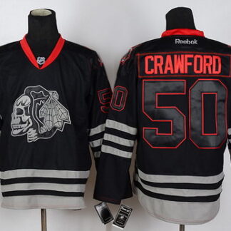 Chicago Blackhawks #50 Corey Crawford Black Ice Skulls Jersey