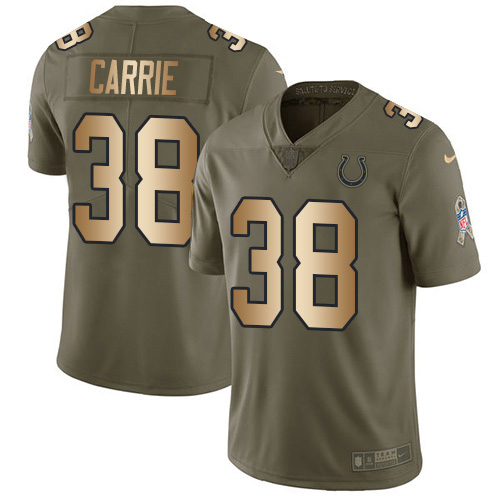 Nike Indianapolis Colts #38 T.J. Carrie Olive/Gold Men’s Stitched NFL Limited 2017 Salute To Service Jersey