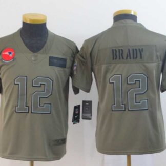 Youth Nike Patriots 12 Tom Brady 2019 Olive Salute To Service Limited Jersey