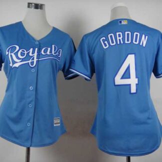 Womens Kansas City Royals #4 Alex Gordon Light Blue Cool Base Jerseys