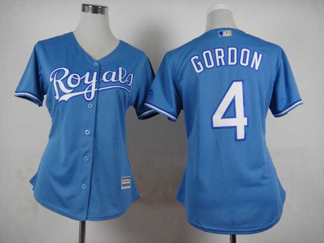 Womens Kansas City Royals #4 Alex Gordon Light Blue Cool Base Jerseys