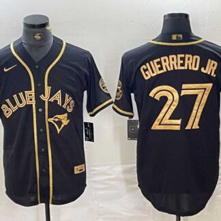 Men's Toronto Blue Jays #27 Vladimir Guerrero Jr Black Gold Cool Base Stitched Baseball Jersey