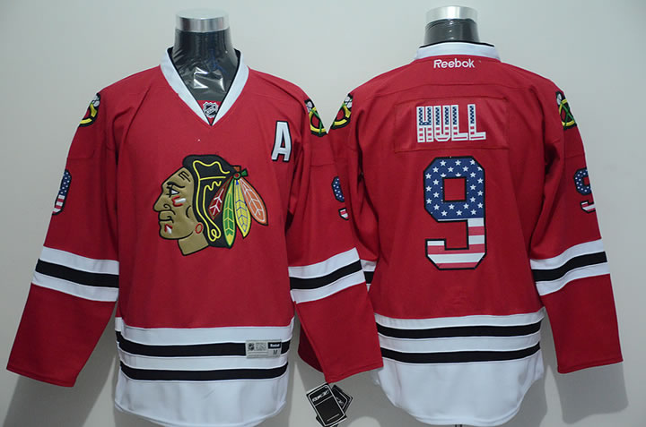 Chicago Blackhawks #9 Bobby Hull Red USA Flag Fashion Jerseys
