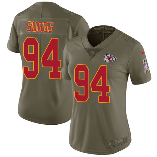 Nike Kansas City Chiefs #94 Terrell Suggs Olive Women’s Stitched NFL Limited 2017 Salute To Service Jersey