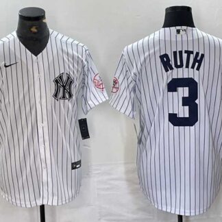 Men's New York Yankees #3 Babe Ruth Name White With Patch 2024 Cool Base Stitched Jersey