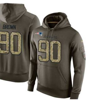 Glued Nike New England Patriots #90 Malcom Brown Olive Green Salute To Service Men's Pullover Hoodie