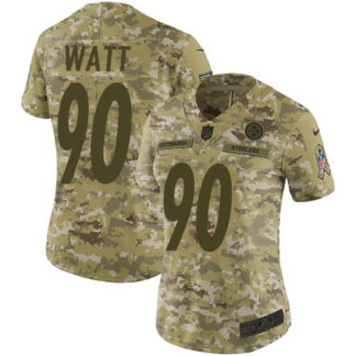 Nike Pittsburgh Steelers #90 T. J. Watt Camo Women’s Stitched NFL Limited 2018 Salute to Service Jersey