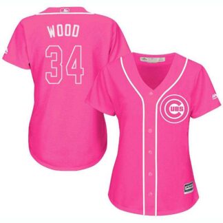 Glued Women's Chicago Cubs #34 Kerry Wood Pink New Cool Base Jersey WEM