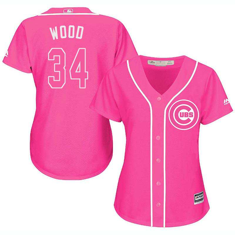 Glued Women's Chicago Cubs #34 Kerry Wood Pink New Cool Base Jersey WEM
