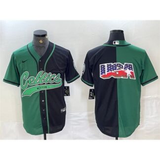 Men's Boston Celtics Team Big Logo With Patch Green/Black Split Stitched Baseball Jersey MO4T