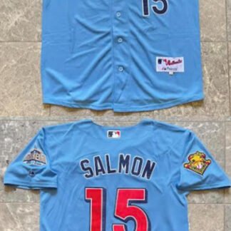 Men's Los Angeles Angels #15 Tim Salmon Blue With 2001 American League Baseball Seasons 100th Anniversary Patch Sti...