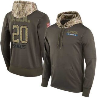 Nike Lions 20 Barry Sanders Men's Olive Salute To Service Pullover Hoodie