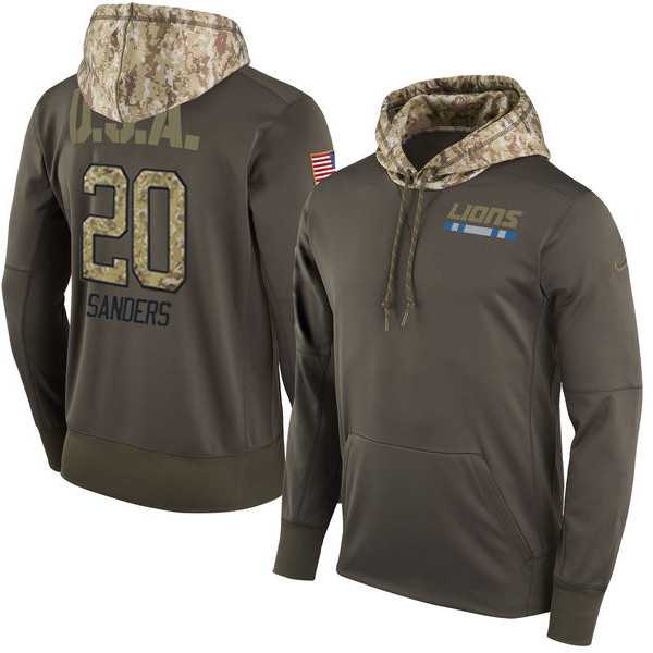 Nike Lions 20 Barry Sanders Men's Olive Salute To Service Pullover Hoodie